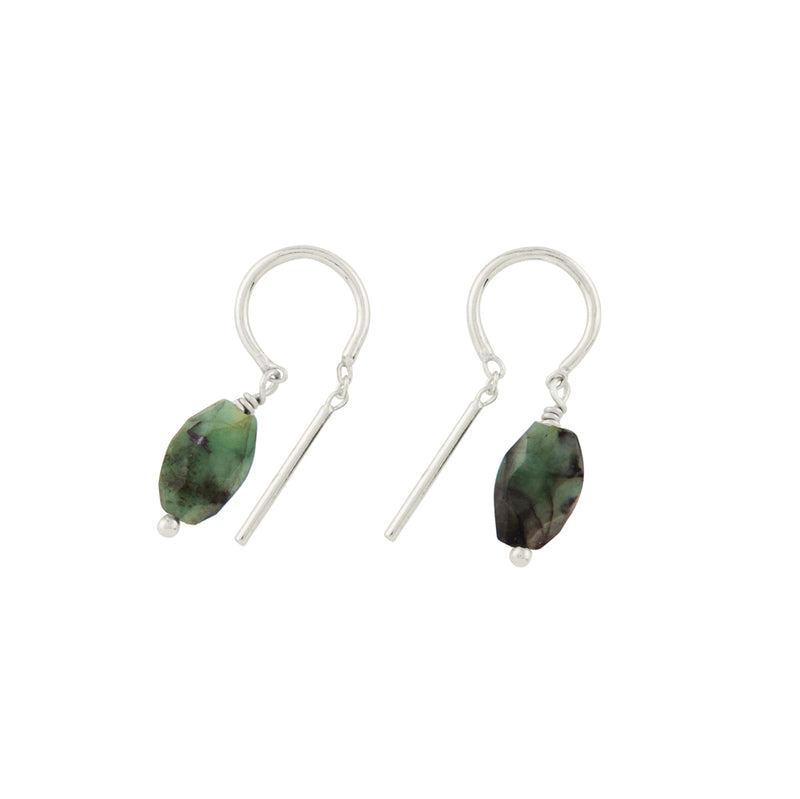 Oblong Stony Dancer Threaders in Natural Emerald & Silver - 3/4"L