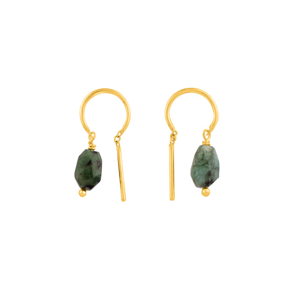 Oblong Stony Dancer Threaders in Natural Emerald & Gold - 3/4" L