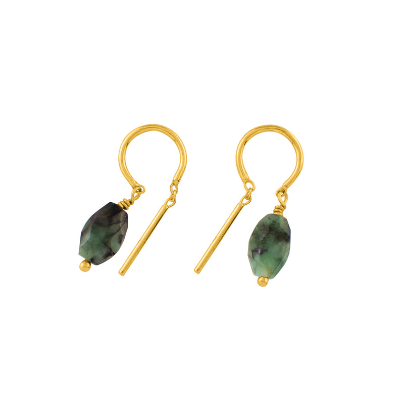 Oblong Stony Dancer Threaders in Natural Emerald & Gold - 3/4" L