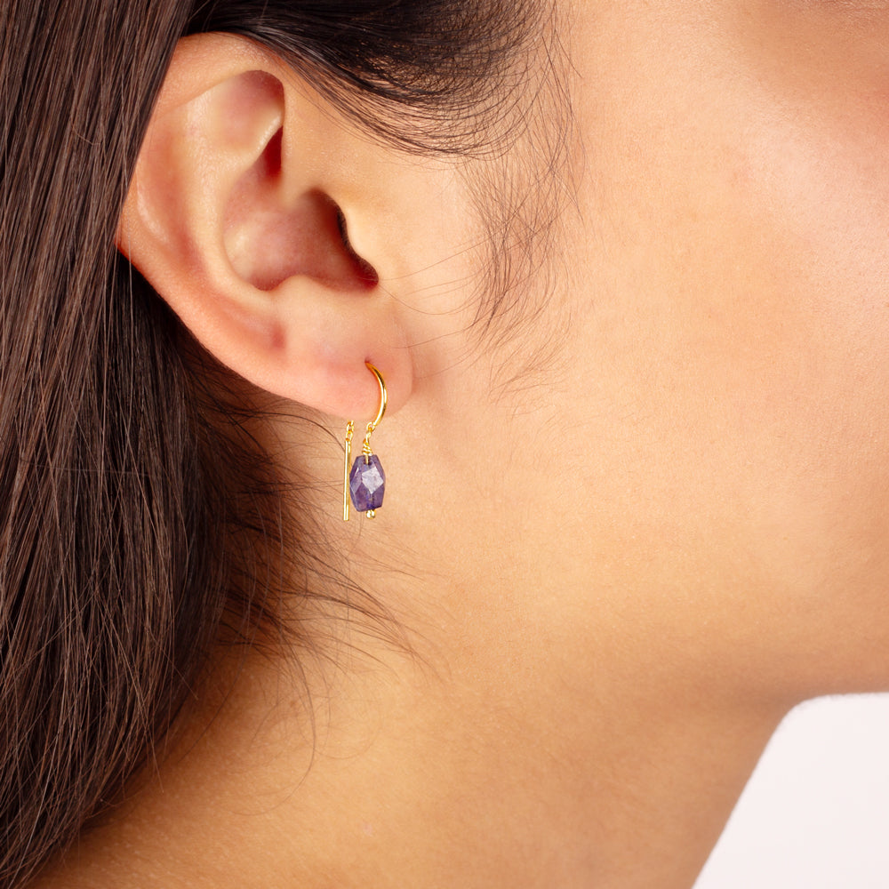 Oblong Stony Dancer Threaders in Iolite & Gold - 3/4" L | Available to Ship October 24, 2025