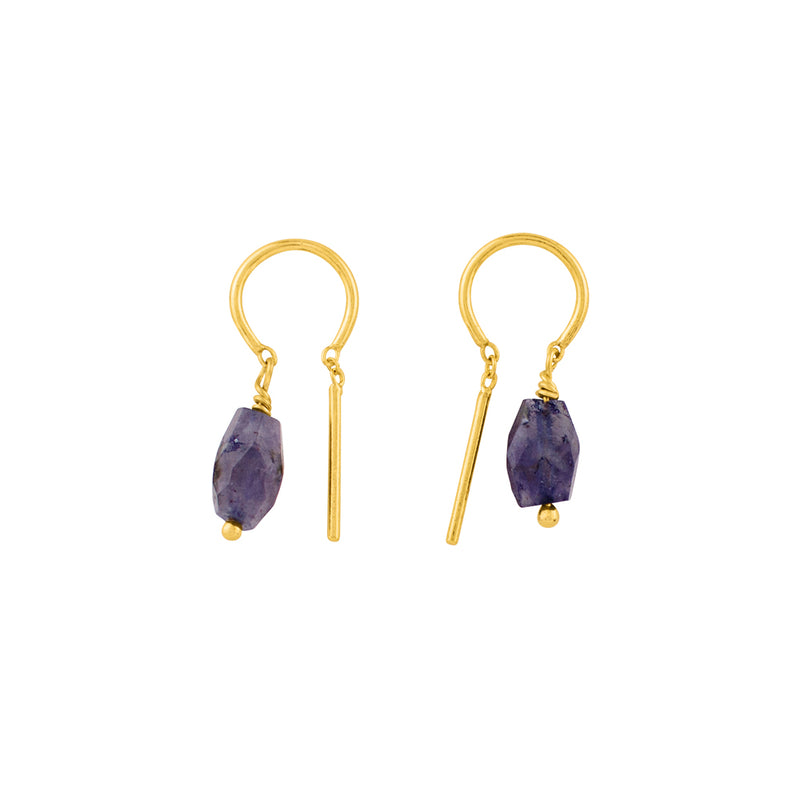 Oblong Stony Dancer Threaders in Iolite & Gold - 3/4" L