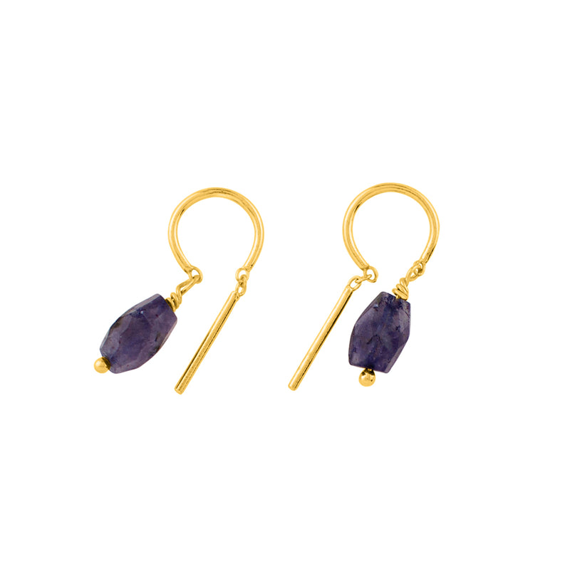 Oblong Stony Dancer Threaders in Iolite & Gold - 3/4" L