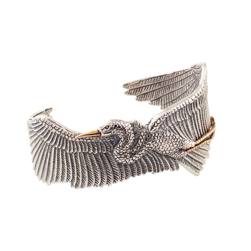 Egret Cuff in Silver with Bronze Accents