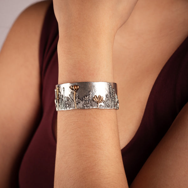 Wildflower Cuff Bracelet in Silver with Bronze Accents