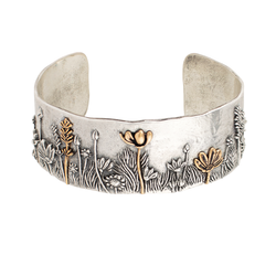 Wildflower Cuff Bracelet in Silver with Bronze Accents