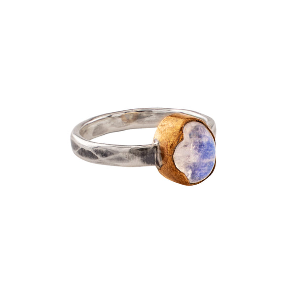 Outside the Lines Ring in Rainbow Moonstone Cabochon