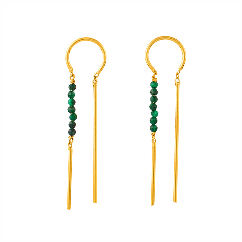 Stony Tiny Dancer Threaders in Malachite & Gold - 1 1/2" L