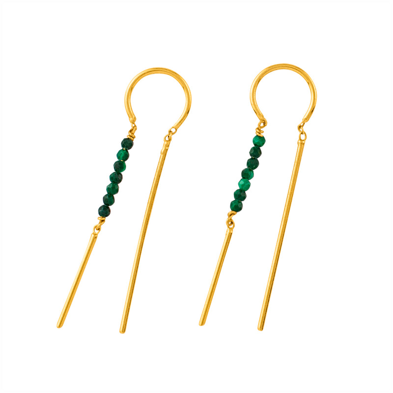 Stony Tiny Dancer Threaders in Malachite & Gold - 1 1/2" L