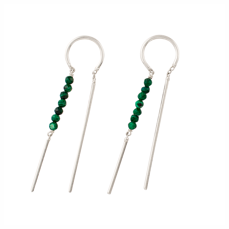 Stony Tiny Dancer Threaders in Malachite & Silver - 1 1/2" L