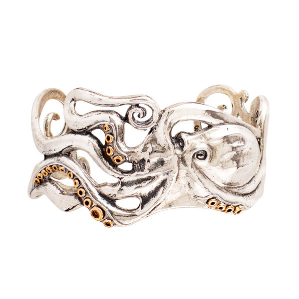 Octopus Cuff Bracelet in Stering Silver with Bronze Accents