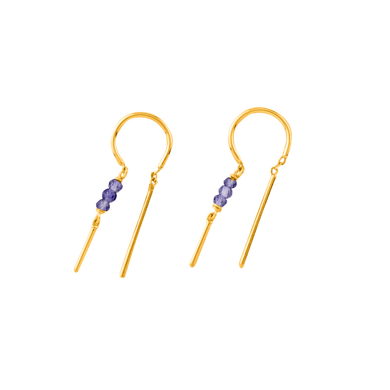 Stony Tiny Dancer Threaders in Iolite & Gold - 1" L