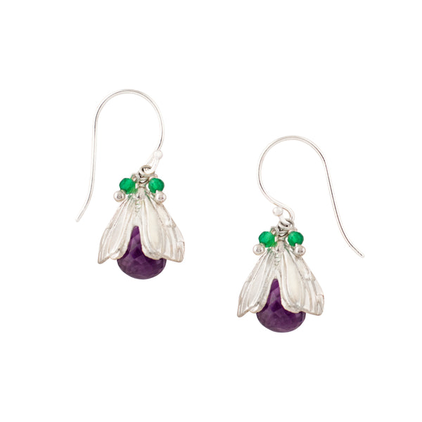 Vivvi Bug Earrings in Amethyst & Green Onyx