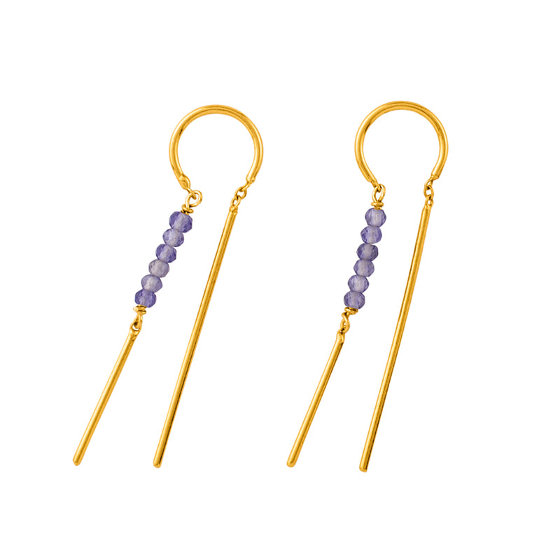 Stony Tiny Dancer Threaders in Iolite & Gold - 1 1/2" L