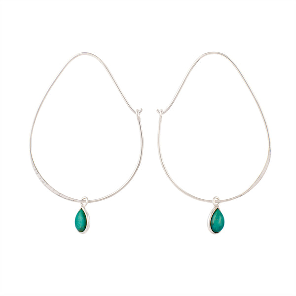 Oval Turquoise Hoops in Silver