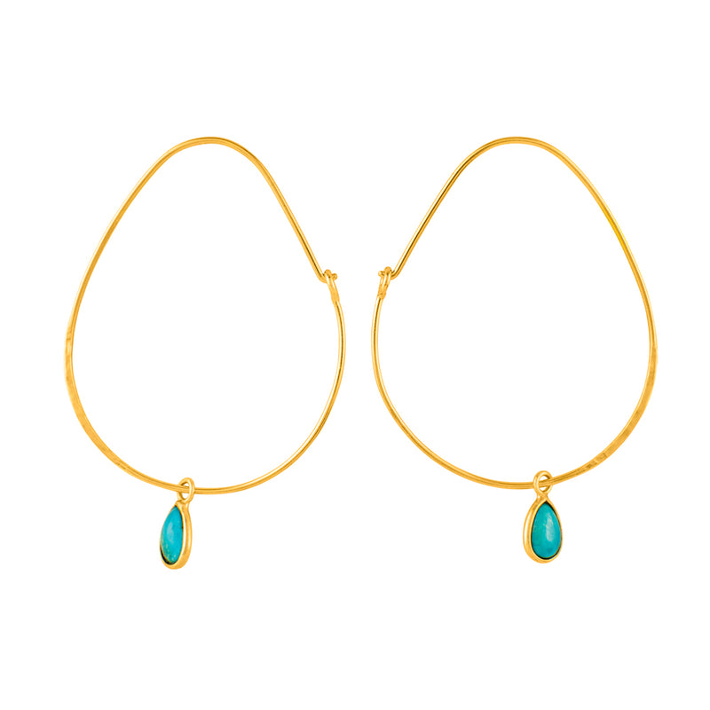 Oval Turquoise Hoops in Gold