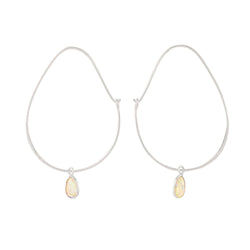 Oval Opal Hoops in Silver