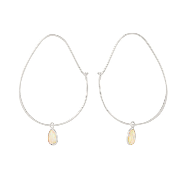 Oval Opal Hoops in Silver