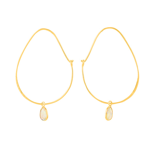 Oval Opal Hoops in Gold