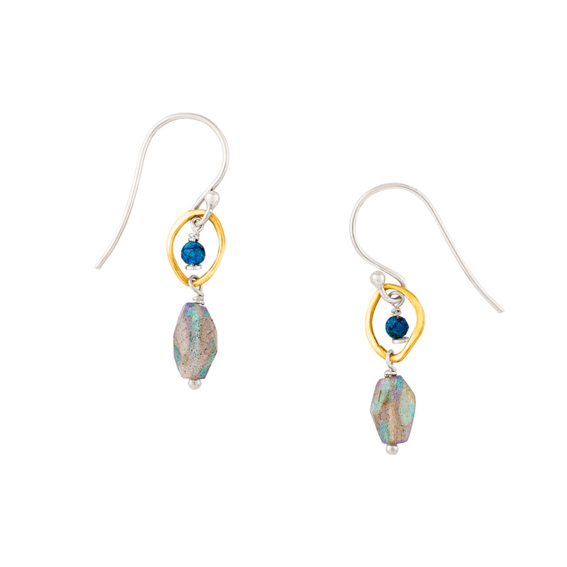 Moon Orbit Earrings in Labradorite & Chrysocolla