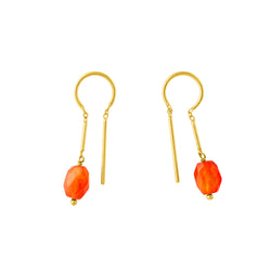 Oblong Stony Dancer Threaders in Carnelian & Gold - 1 1/8" L