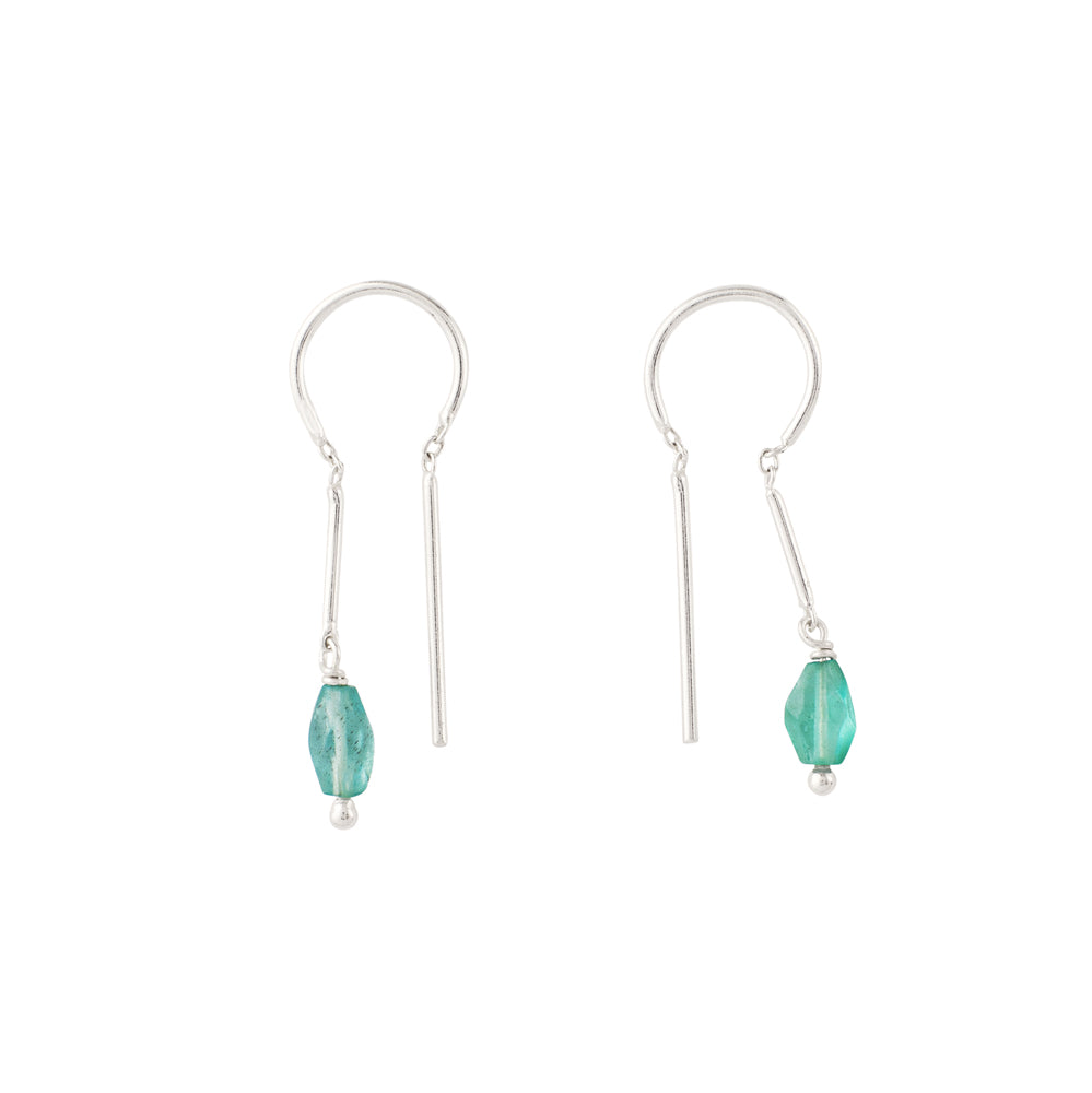 Oblong Stony Dancer Threaders in Blue Apatite & Silver - 1 1/8" L | Available to ship July 8, 2025