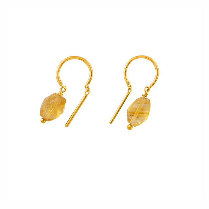 Oblong Stony Dancer Threaders in Citrine & Gold - 3/4" L