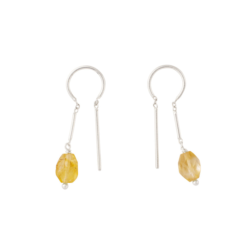 Oblong Stony Dancer Threaders in Citrine & Silver - 1 1/8" L