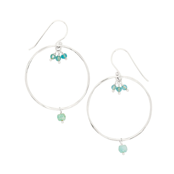 Falling Stone Hoop Hooks in Amazonite & Apatite - Silver