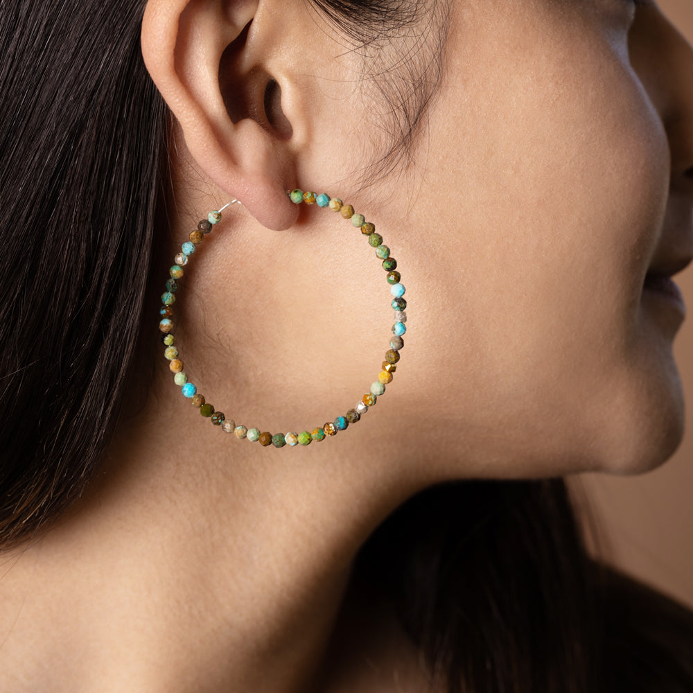 She's Got Stones Sleeper Hoops in Turquoise - 2"