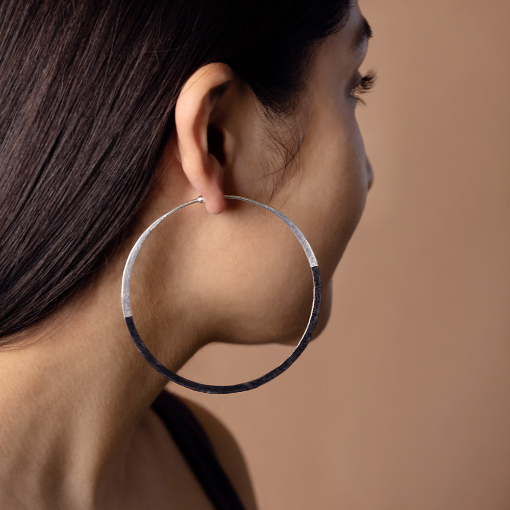 Rhodium Dipped Hammered Hoops in Silver - 3" - FINAL SALE
