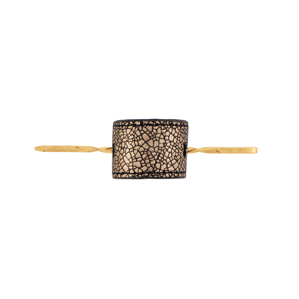 Reversible Leather Pony Cover Metallic/ Black Suede with Bronze Stick
