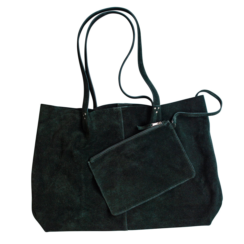 high class tote bag／suede black Ain't No Slouch Tote in Black Forest Suede