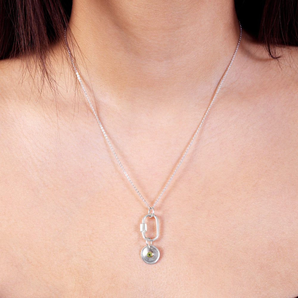 August Birthstone Carabiner Necklace - Peridot