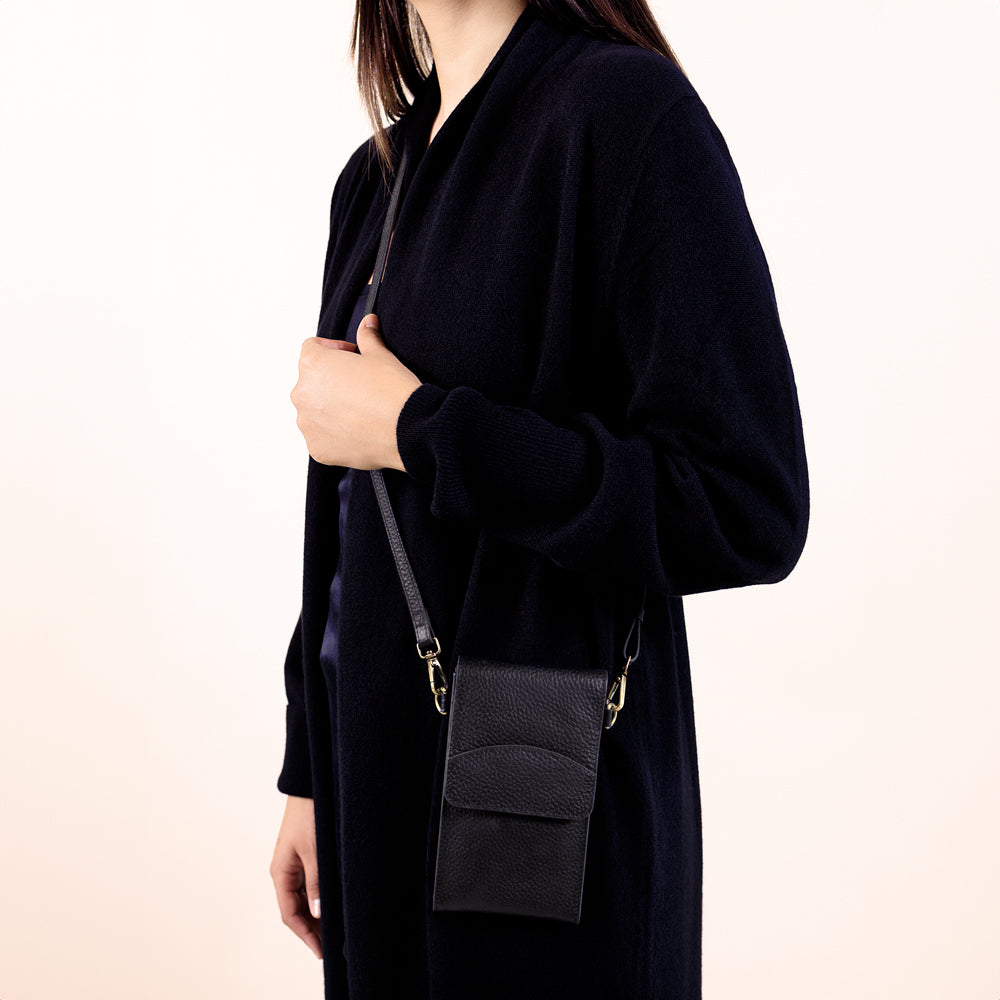 On the Move Leather Phone Bag in Black | Available to Ship September 10, 2025