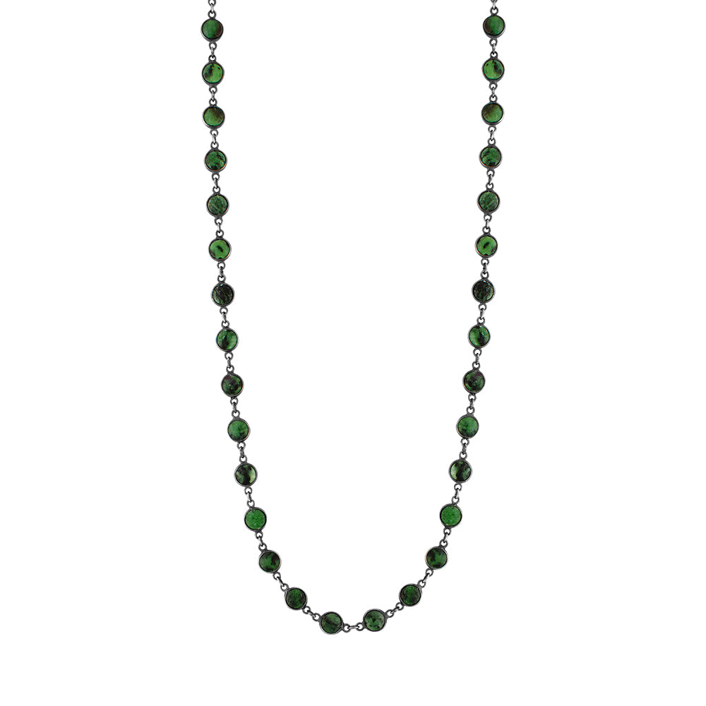 Linked Many Moons Necklace in Ruby Zoisite & Antiqued Silver