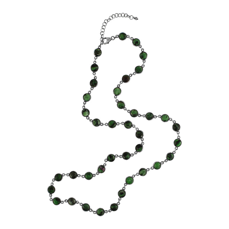 Linked Many Moons Necklace in Ruby Zoisite & Antiqued Silver