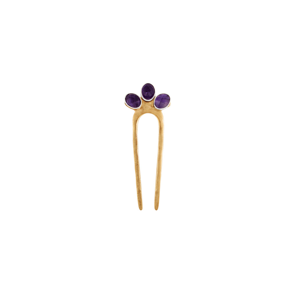 Empire Hair Pin in Amethyst & Bronze - Small