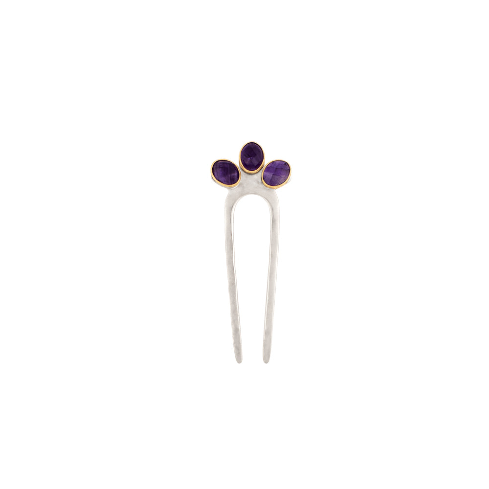 Empire Hair Pin in Amethyst & Silver - Small
