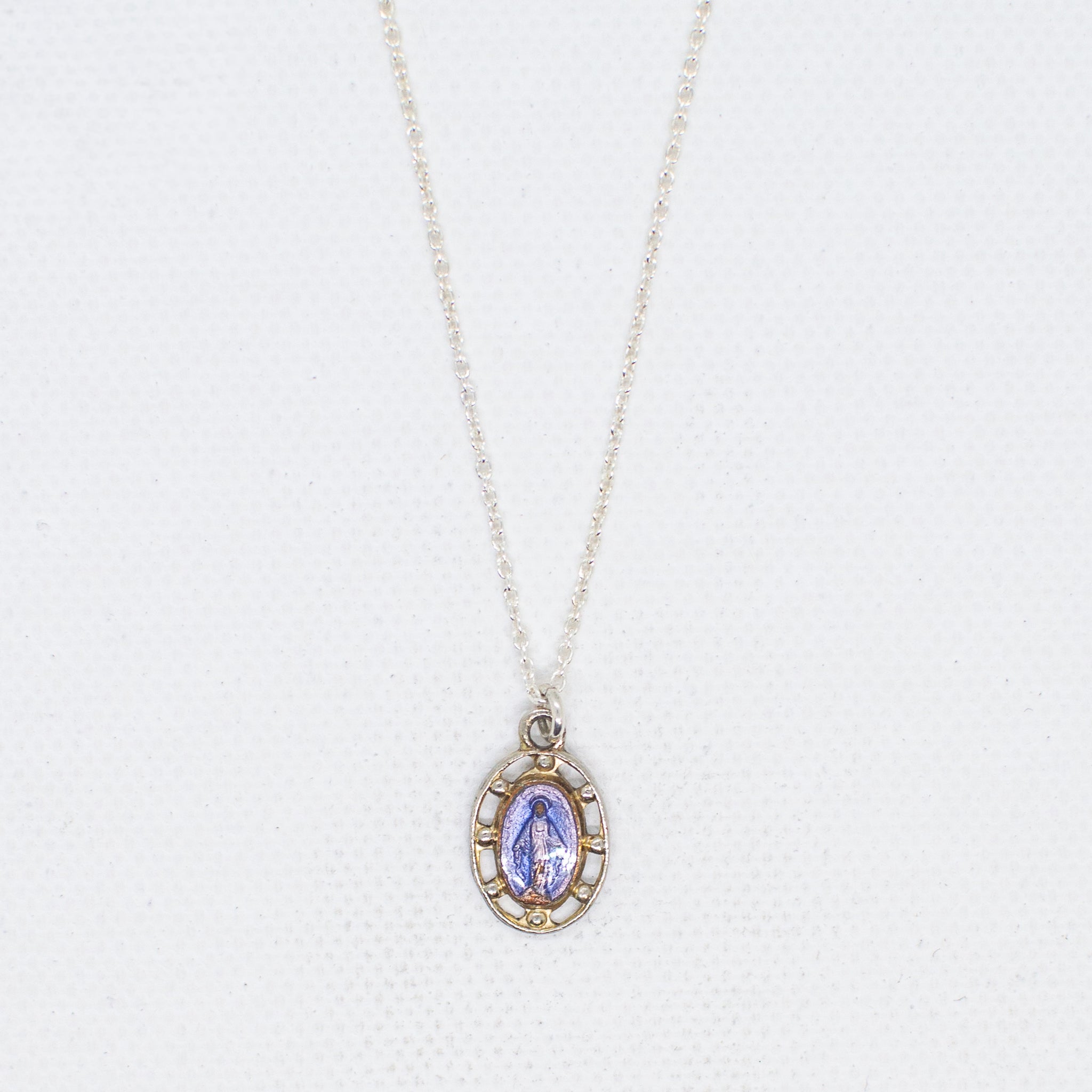 Vintage Medal Miraculous Mary Blue Enamel v180