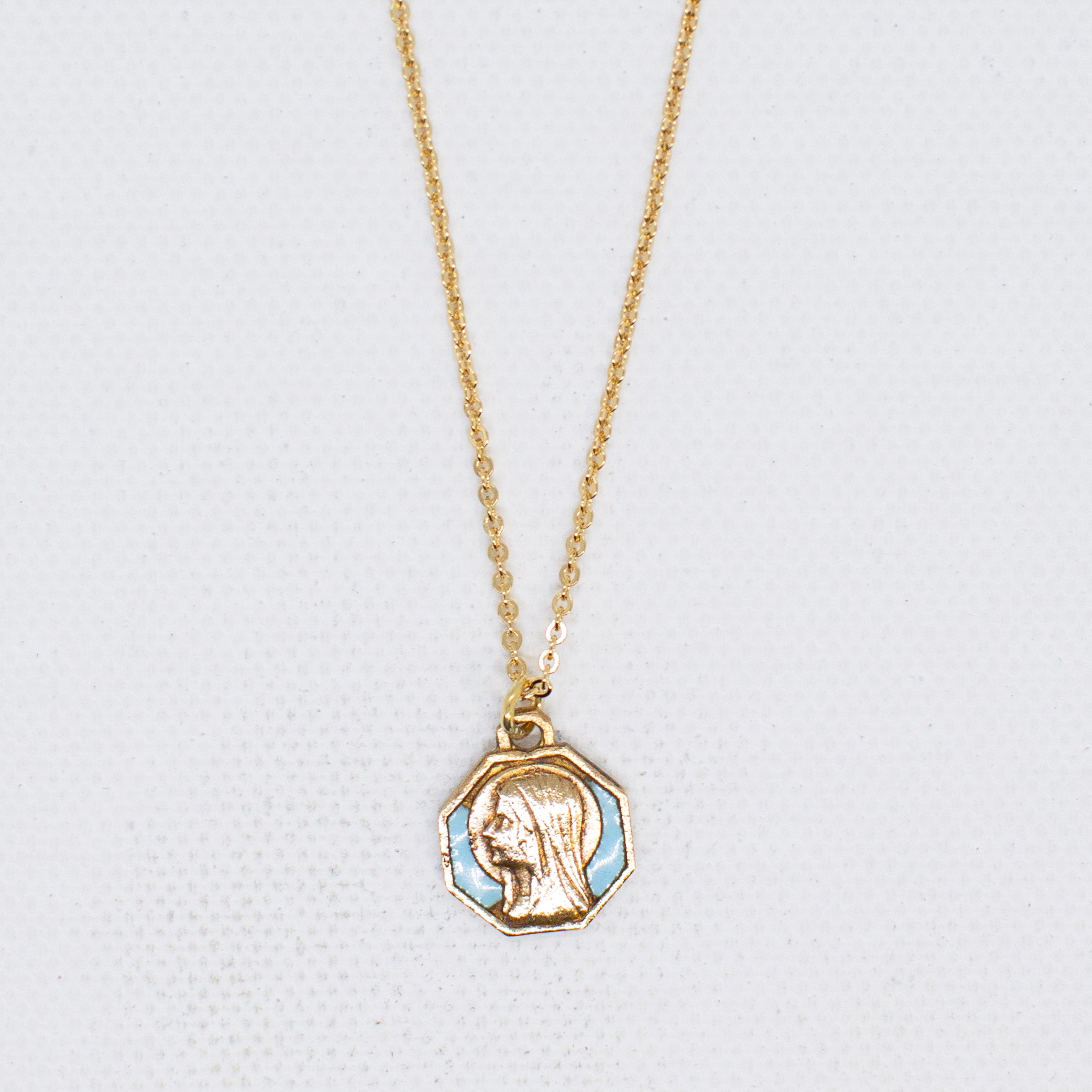 Vintage Medal Light Blue Enamel Lourdes v195