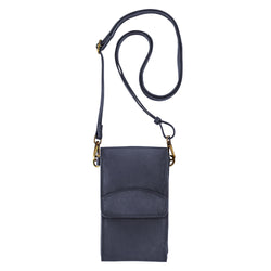 On the Move Leather Phone Bag in Navy Blue
