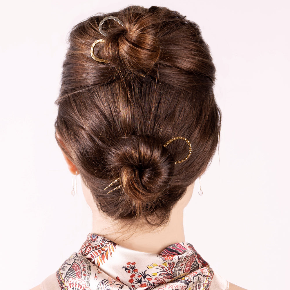 Hand-Tooled Hair Pin in Bronze - Small