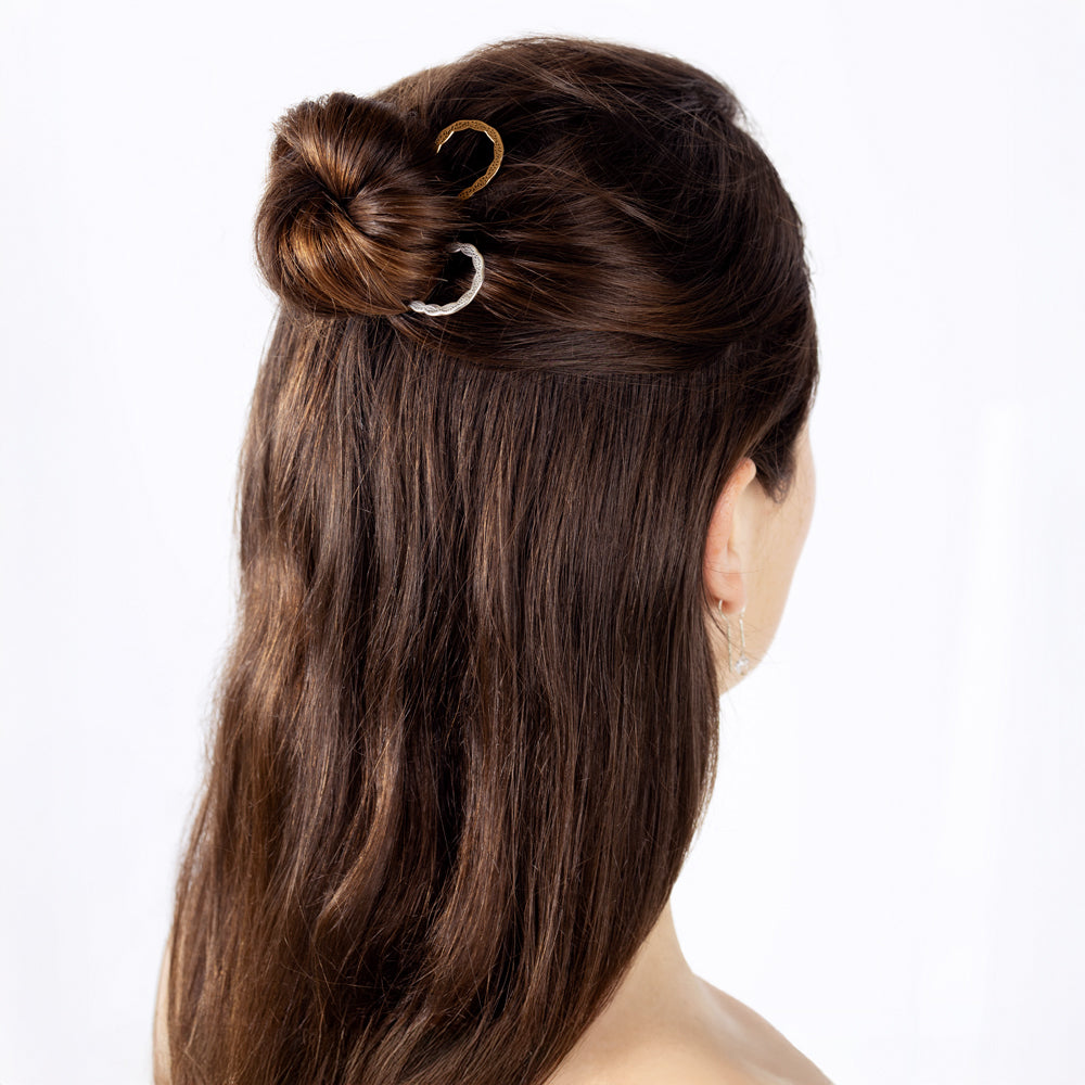 Hand-Tooled Hair Pin in Bronze - Small