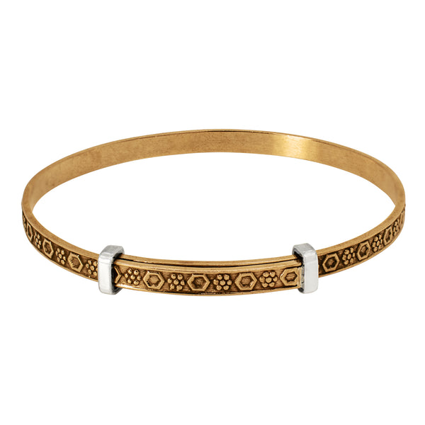 Cinching Belt Bangle in Antiqued Bronze - Geo Floral Pattern