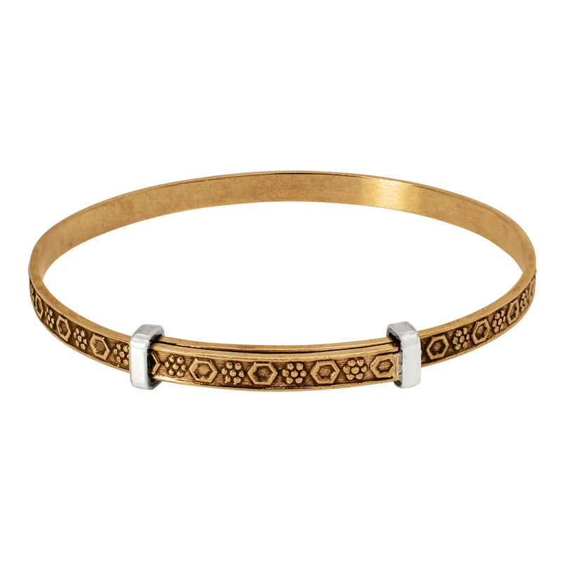 Cinching Belt Bangle in Antiqued Bronze - Geo Floral Pattern