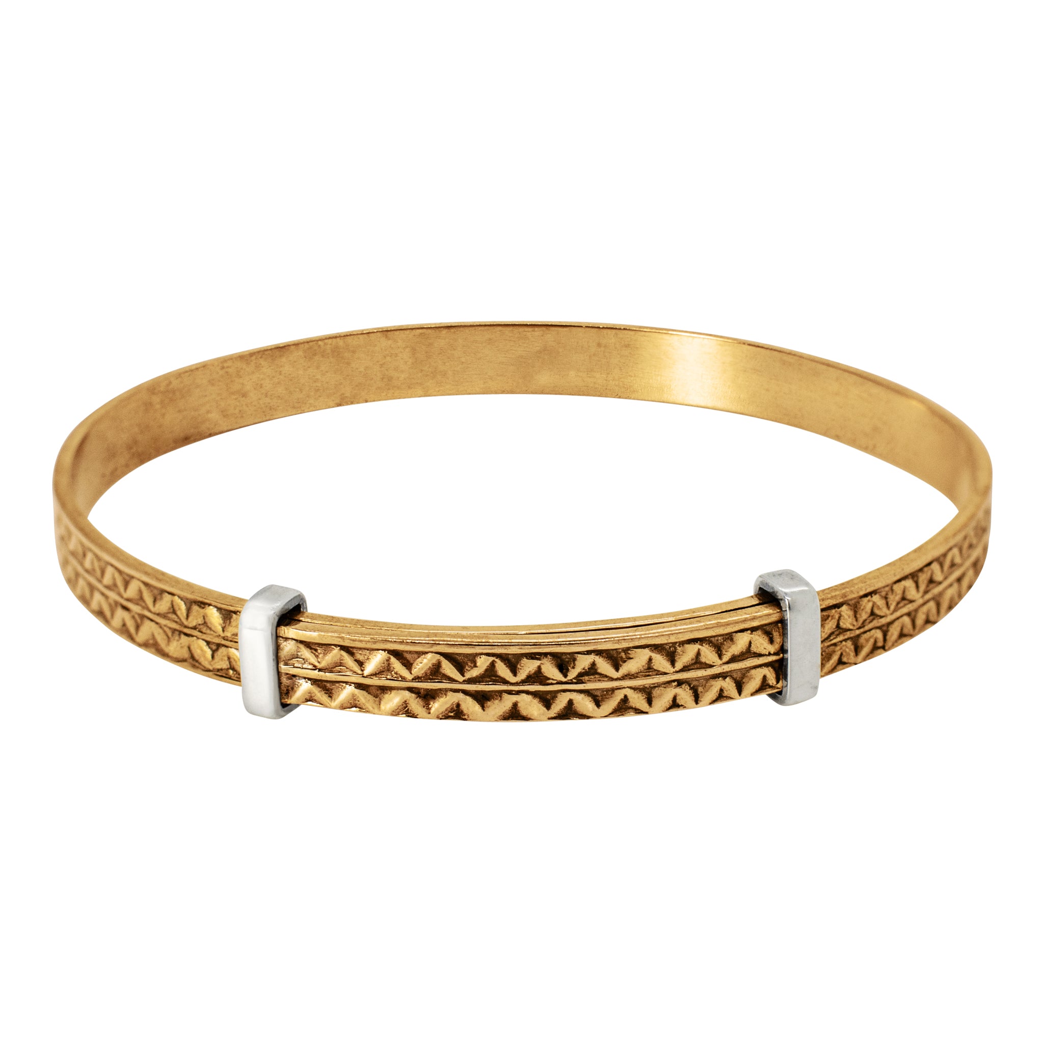Cinching Belt Bangle in Antiqued Bronze - Zigzag Pattern