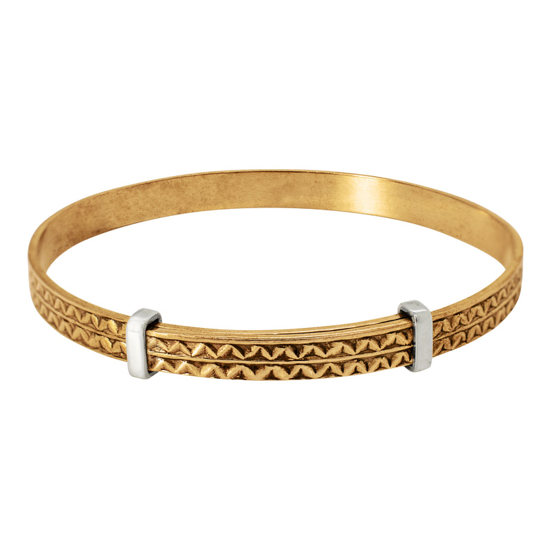 Cinching Belt Bangle in Antiqued Bronze - Zigzag Pattern