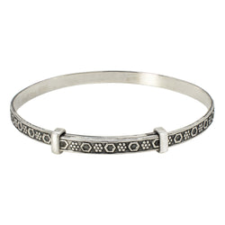 Cinching Belt Bangle in Antiqued Silver - Geo Floral Pattern
