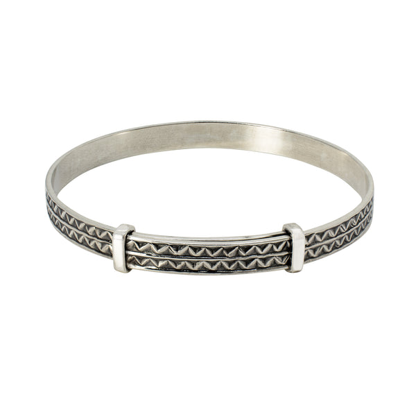 Cinching Belt Bangle in Antiqued Silver - Zigzag Pattern