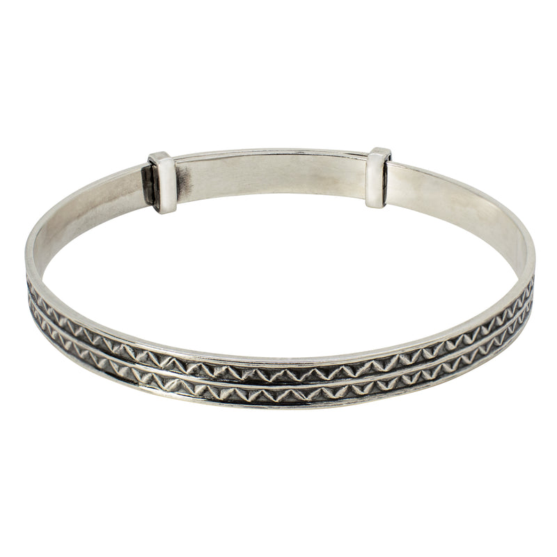 Cinching Belt Bangle in Antiqued Silver - Zigzag Pattern